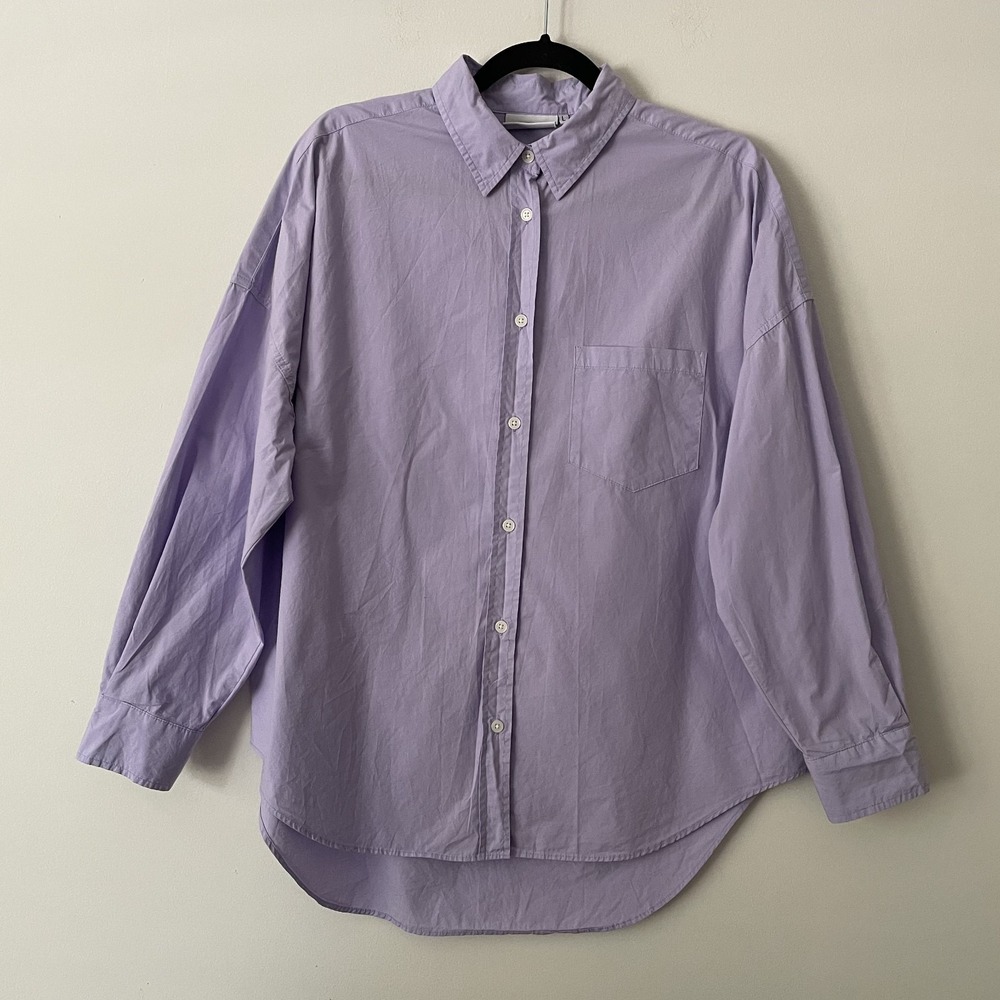 LMND Long Sleeve Button Up Shirt Purple Size L Cotton Career Preppy Minimalist